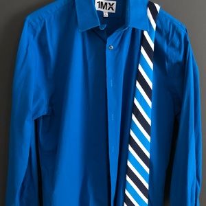 Blue 1MX express dress shirt with matching tie